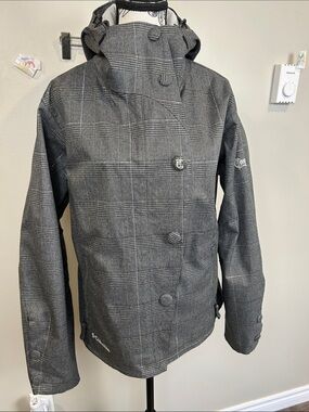 Columbia Convert Plaid Hooded Snow Jacket‎ Womens Medium Gray Black